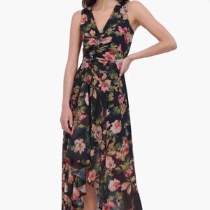Eliza J. Black Floral Chiffon High-Low Dress